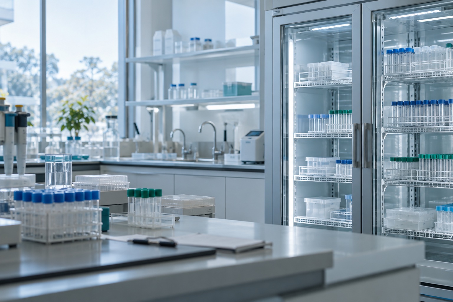 Illustrative laboratory with refrigerated sample storage
